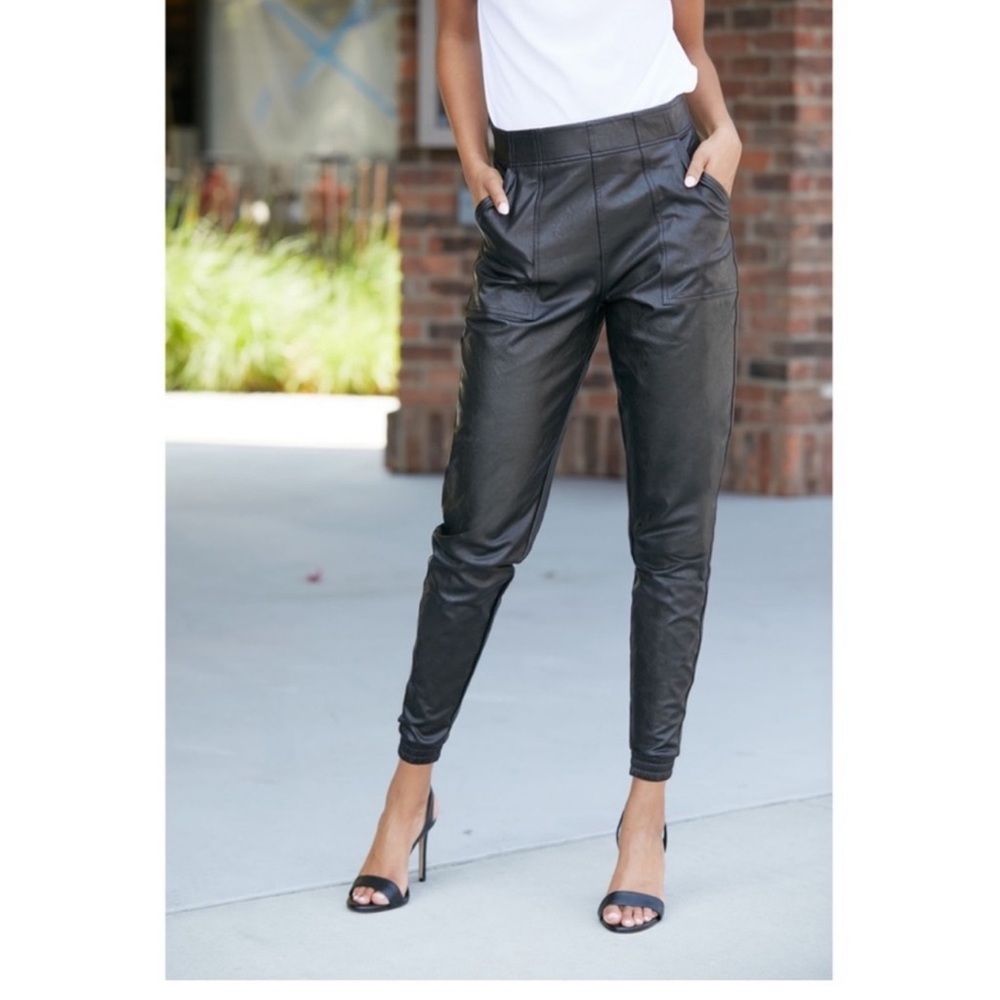 SPANX Black Faux Leather Jogger Pants